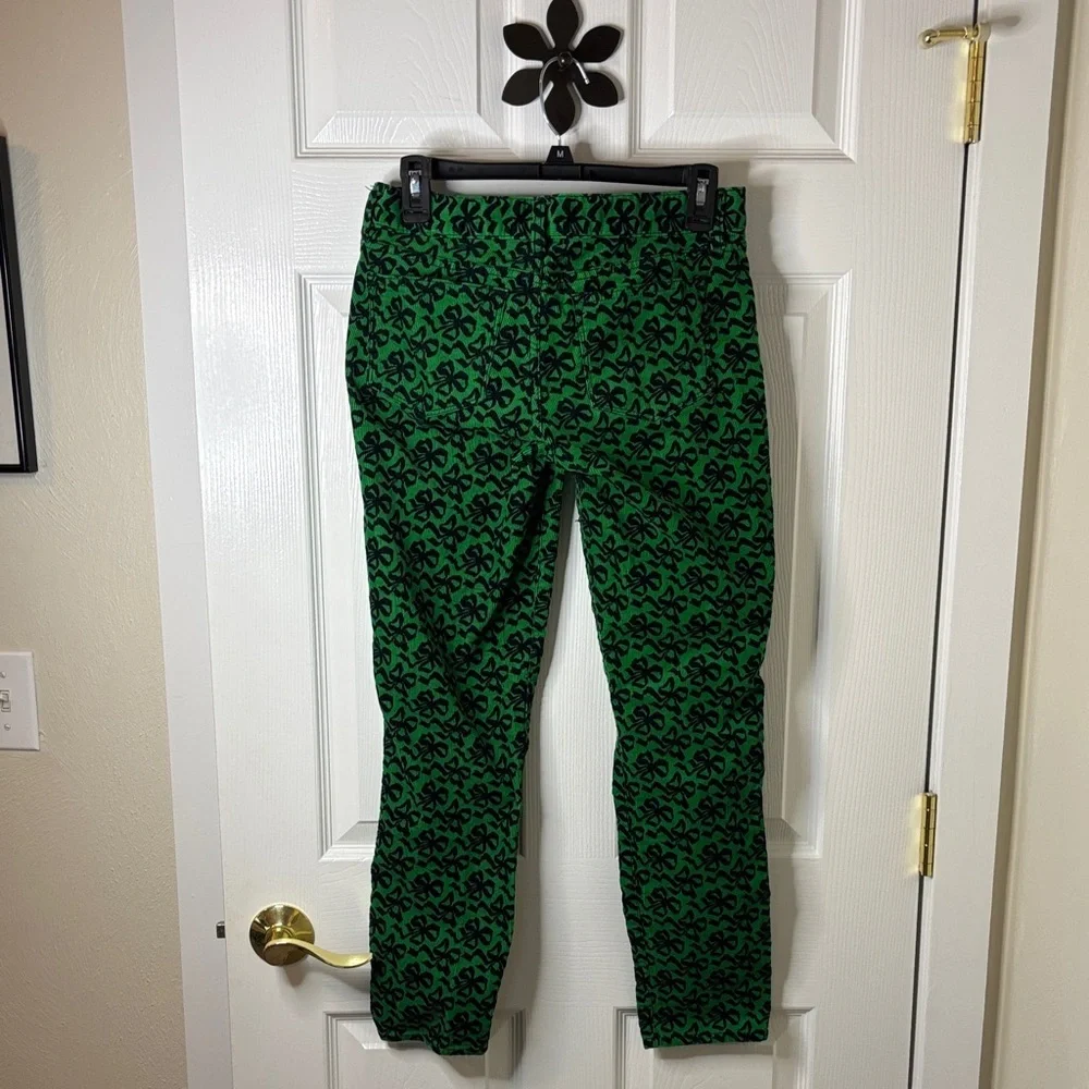 J. Crew Green and Black Bow Patterned Corduroy Ankle Jeans Size 26